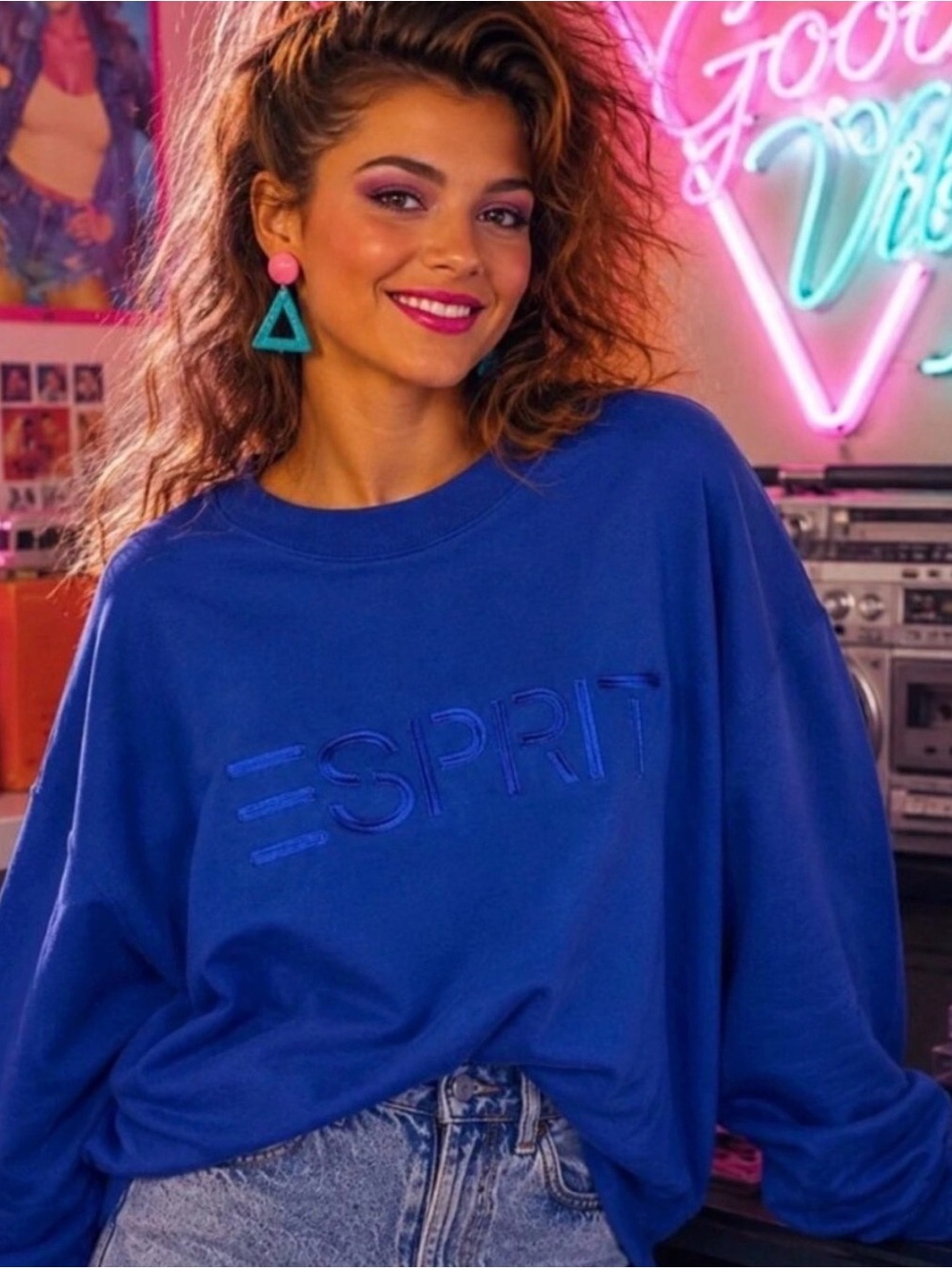 Esprit Women’s Royal Blue Embroidered Logo Crewneck Sweater